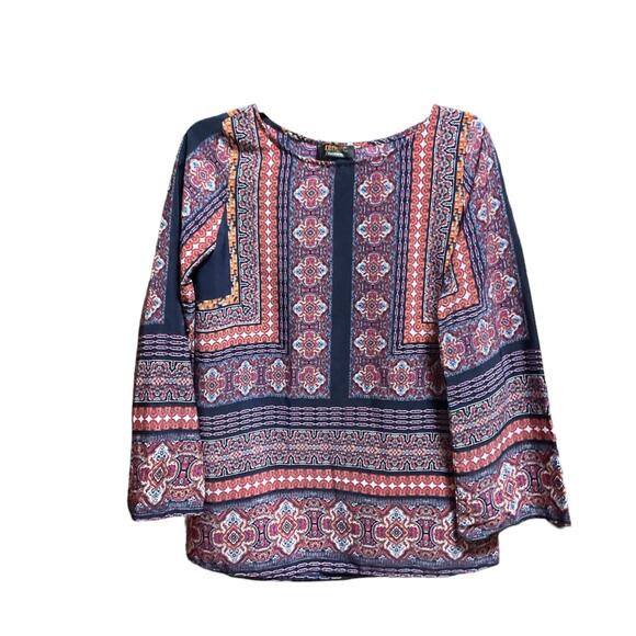 Renee C Top Women’s Size M Boho Blouse Batik Medallion Print Bohemian Hippie - Picture 1 of 7
